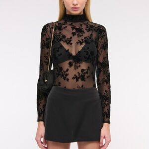 Abercrombie & Fitch Long-Sleeve Mockneck Mesh Top - Black